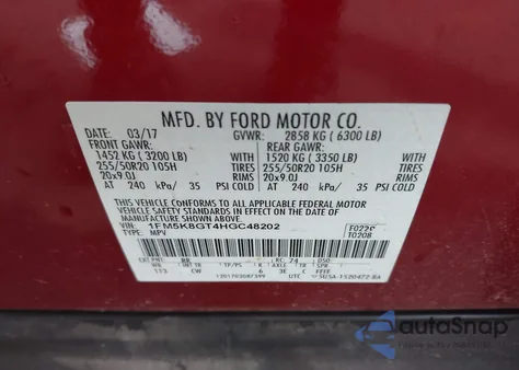 2017 Ford Explorer Sport from USA, damaged, VIN 1FM5K8GT4HGC48202